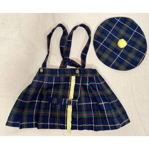 Vintage USA Good Lad Overall Dress Girl's 3T Plaid Classic School Jumper Hat SET
